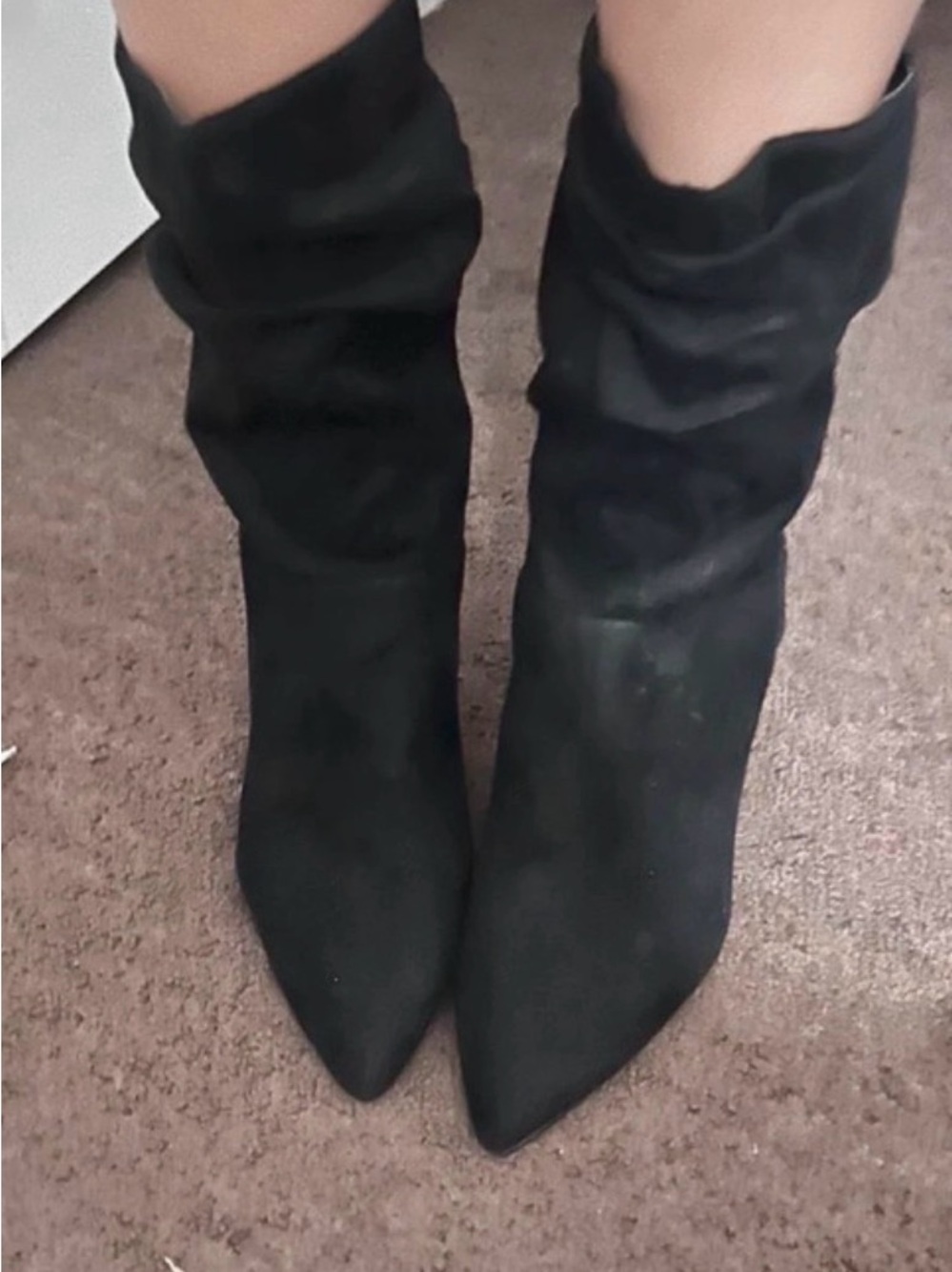 Forever 21 Black Slouchy Pointed Toe Mid-Calf Boots